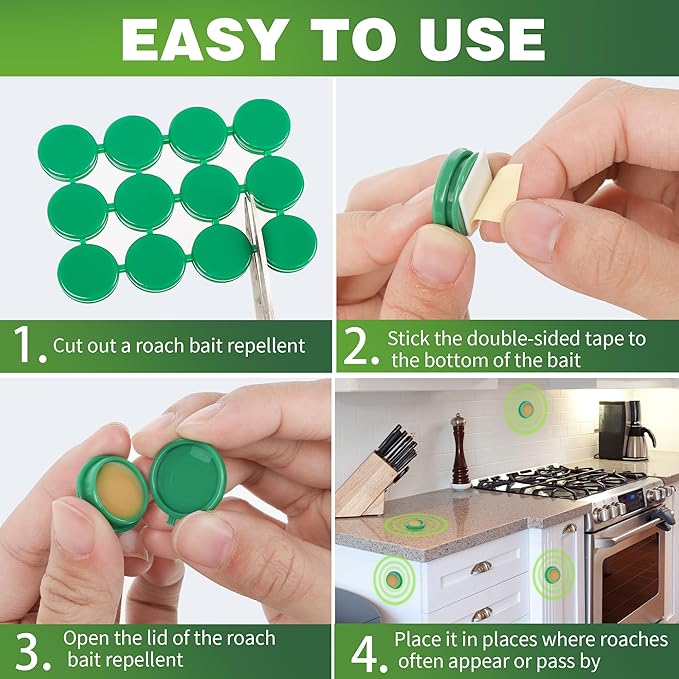 24 Pack Cockroach Gel Bait & Roach Killer Indoor for Home, Powerful Roach Repellent Bait Trap Infestation Solution, Easy to Use Cockroach Deterrent Indoor Outdoor for Kitchen Home RV Corner Pet Safe