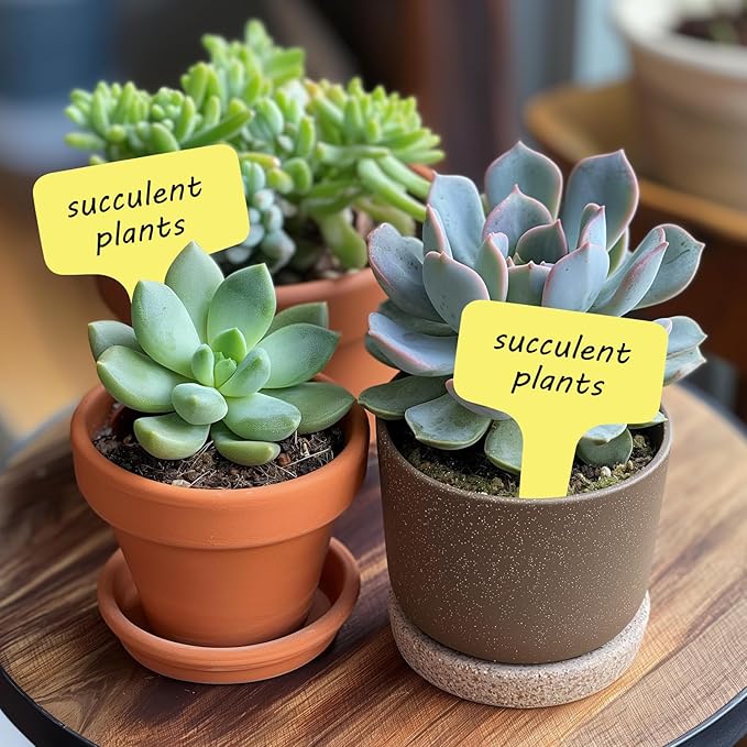 Plant Labels 200 Pcs Yuanling T-Type Plastic Garden Tags Waterproof Plant Sign Stakes Nursery Garden Makers for Seedlings Flower Vegetables Herb Potted Belt Permanet Marker Pen (Yellow)