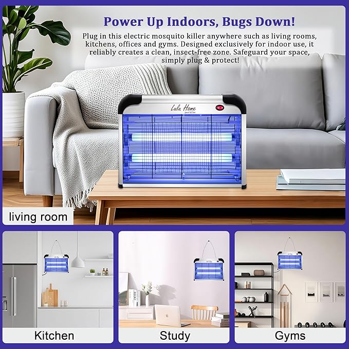 Lulu Home Electric Bug Zapper, Aluminium Indoor Insect Killer for Mosquito, Bug, Fly with Powerful 2800V Grid 20W Bulbs