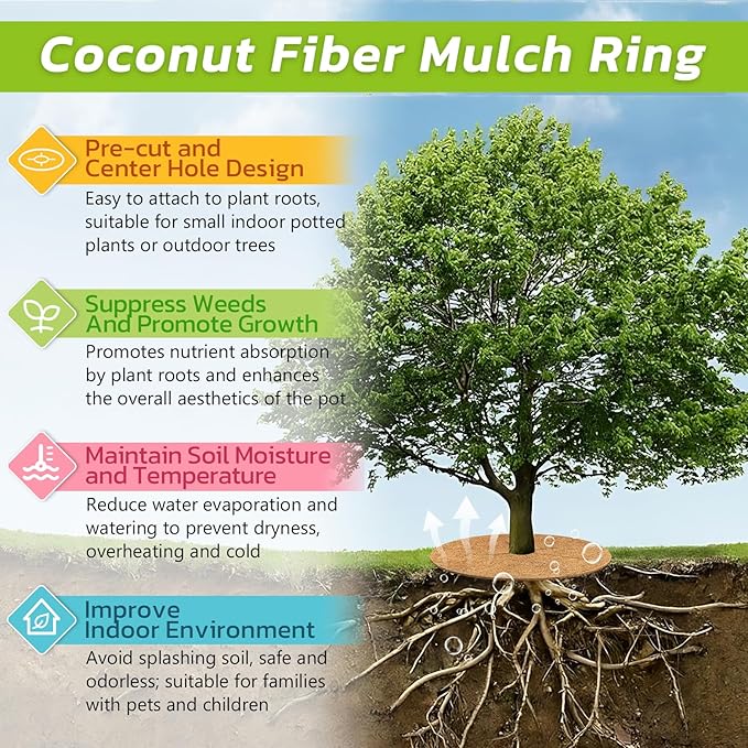 Legigo 6pcs Coconut Fiber Mulch Ring Tree Plant Protector Mat, 18 Inch Natural Coco Coir Tree Protection Ring Plant Pot Soil Cover, Tree Rings Disc Plant Cover for Indoor Outdoor Plants,Landscaping