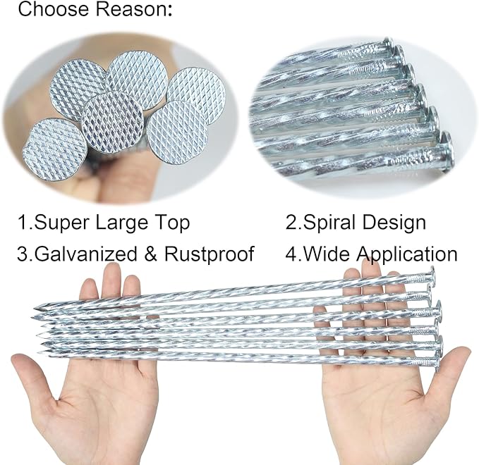 12-inch Artificial Turf Stakes Solid Galvanized Metal Spiral Landscape Edging Spikes for Outdoor, Heavy-Duty Rust Resistant Security Anchoring Spikes (26)
