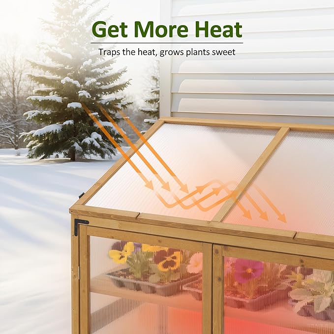 Macrout Cold Frame Greenhouse, Large Wooden Greenhouse Cabinet, Garden Cold Frame with Adjustable Shelves for Outdoor Indoor Use, 1344 (Natural)