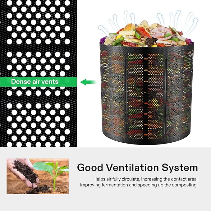 VIVOSUN 500 Gallon Outdoor Compost Bin, Expandable Composter, Easy to Setup & Large Capacity for Backyard, Lawn (Black with Gloves)