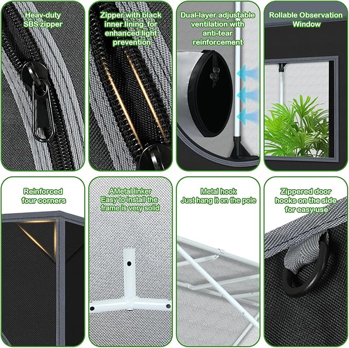 Grow Tent 96"x96"x78" Hydroponic 600D Mylar Grow Tent Reflective Garden Growing Dark Room with Observation Window, Removable Floor Tray for Indoor Plant Growing 8x8