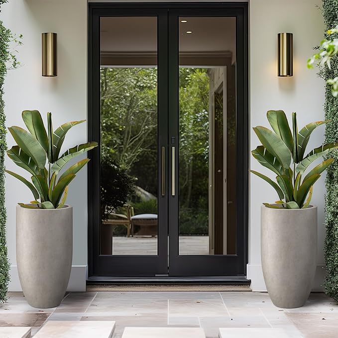 Kante 24 Inch Tall Round Concrete Planter, 2 Pack Large Indoor Outdoor Plant Pots with Drainage Hole and Rubber Plug, Modern Decorative Garden Pots for Home Patio Porch, Weathered Concrete