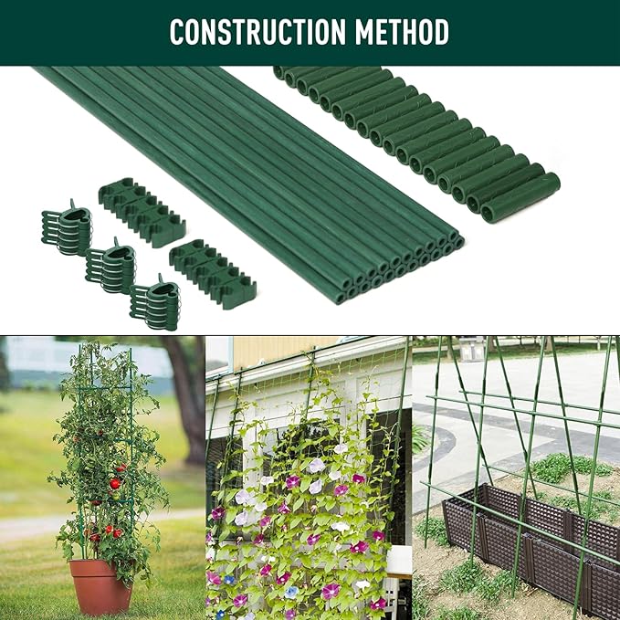 MAXPACE 62pcs Garden Stakes Kit: Includes 20 Sets of Fiberglass Plant Sticks Supports & Accessories for DIY 4ft, 5ft, 6ft, 7ft Stakes for Tomato, Vegetables, Indoor & Outdoor Gardening Supplies