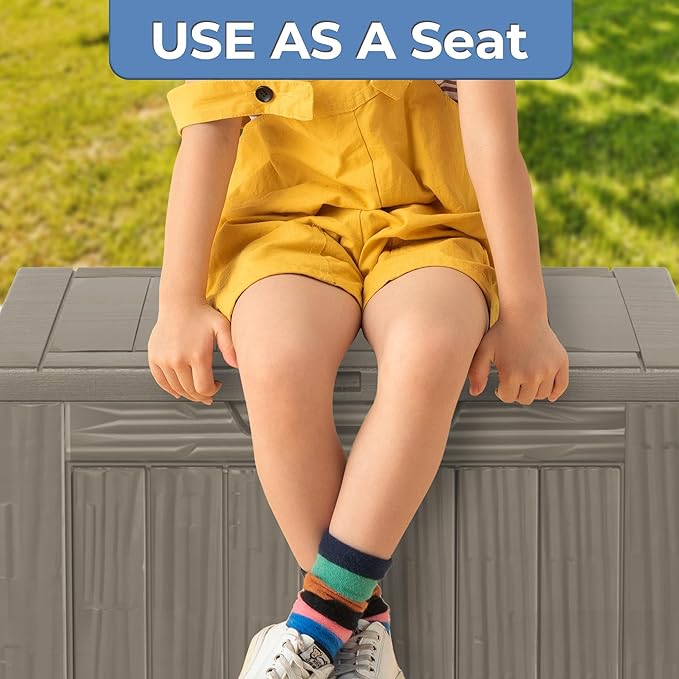 35 Gallon Resin Deck Box, Waterproof Outdoor Storage Bin for Patio, Poolside, and Garden, Lockable & UV-Resistant,Grey