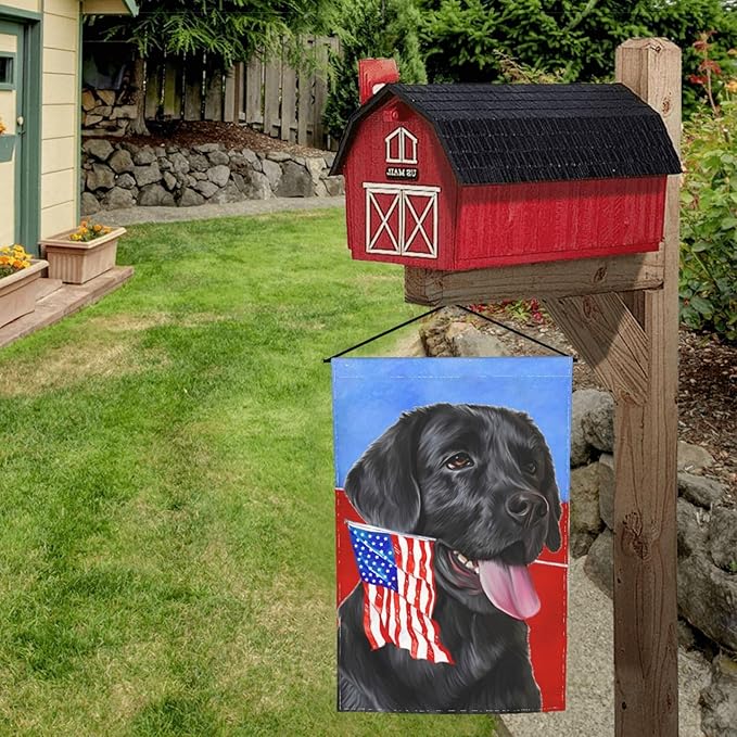 Labrador Lab Dog Black American Flag Garden Flag Welcome Party Outdoor Outside Decorations Picks Home House Garden Yard Decor 12x18 Inch