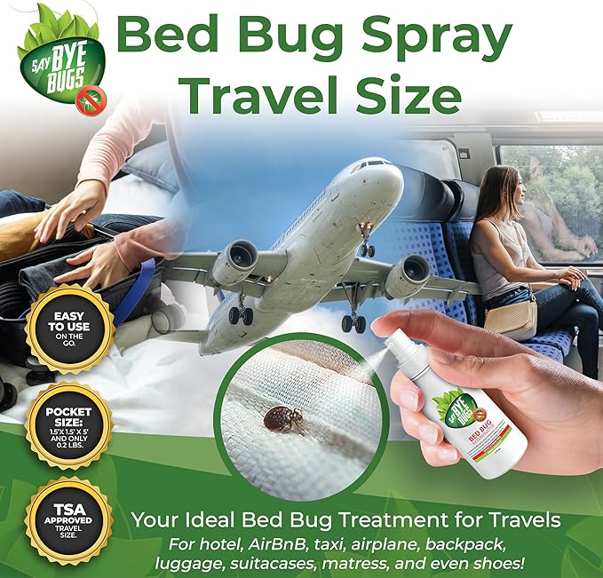 Bed Bug Spray Travel Size-Non-Toxic and Kills on Contact. Stain & Odor Free Bed Bug Spray. New Formula for Getting Rid of Bed Bugs Permanently (6x2 oz) TSA Approved size-Travel Must Haves