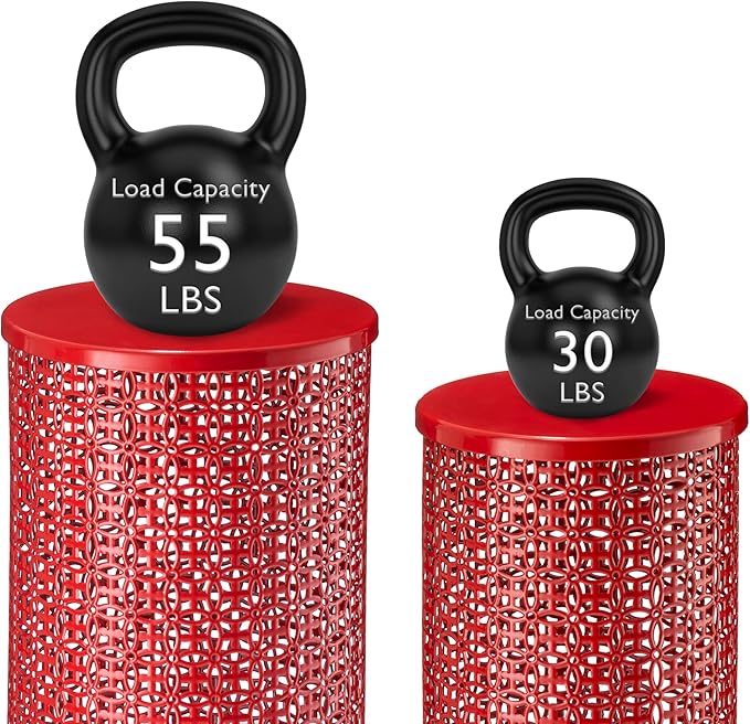 Glitzhome Outdoor Side Table Set of 2, Decorative Garden Stool for Indoor Outdoor Heavy Duty Metal Frame Accent Table Modern End Table, Glossy Red