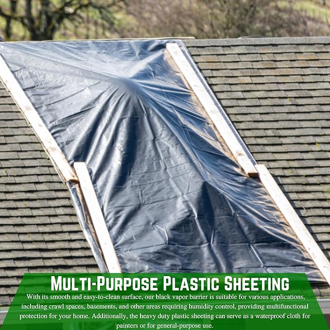 Farm Plastic Supply - Crawl Space Vapor Barrier - 10 Mil - Black Vapor Barrier, Thick Plastic Sheeting, Heavy Duty Polyethylene Film, Drop Cloth Covering for Crawlspace, Basement (5' x 100')