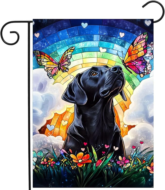 Stained Glass Black Lab Garden Flag 12x18 Double Sided Memorial Dog Sympathy Gift