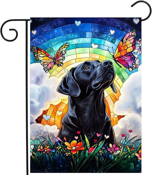 Stained Glass Black Lab Garden Flag 12x18 Double Sided Memorial Dog Sympathy Gift