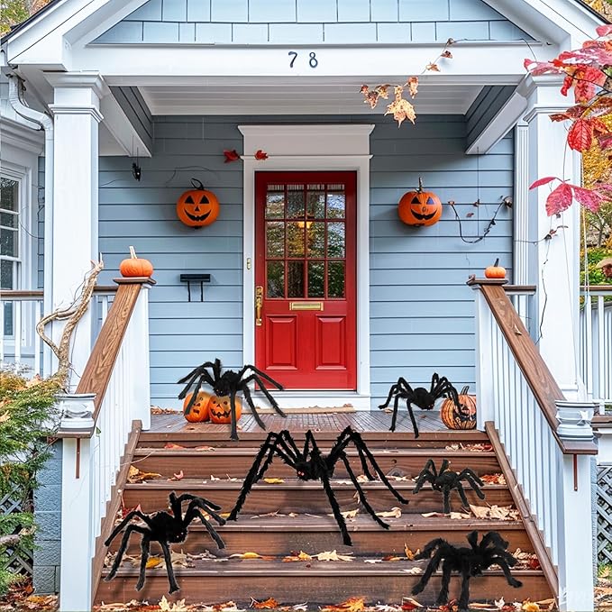 Halloween Spider Decorations, 6 Pack Giant Spider Outdoor Decorations Set, Scary Hairy Realistic Large Spider Props for Indoor, Outdoor and Yard Party Creepy Decor