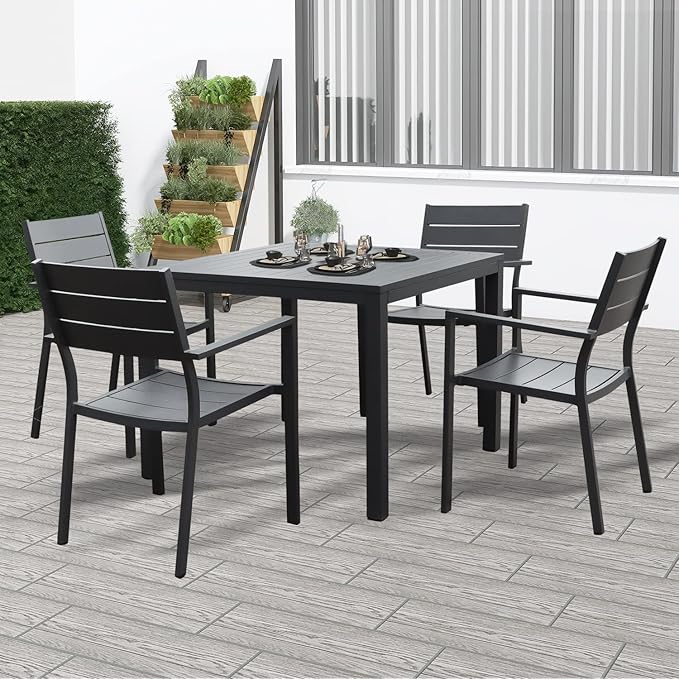 36 Inch Aluminum Outdoor Dining Table - Square Patio Table for 4-Person, Weather-Resistant Dining Table Furniture for Lawn Backyard Garden Deck Kitchen Indoor Outdoor Use (Black)