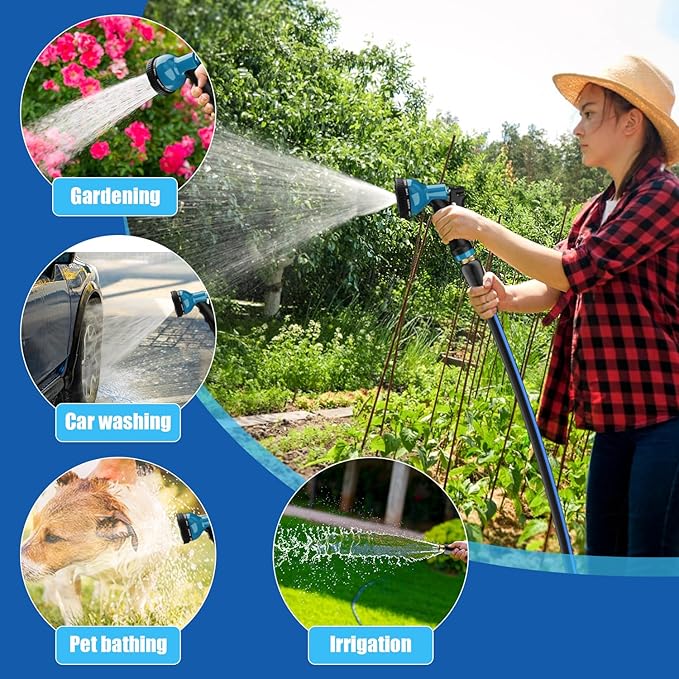 Heavy Duty Garden Hose 5/8" 25 FT: Flexible Rubber Water Hose - Leakproof Hose Male to Female Fittings - Durable Hose for Yard, Lawn, Car Wash, Outdoor, Watering, Dark Blue