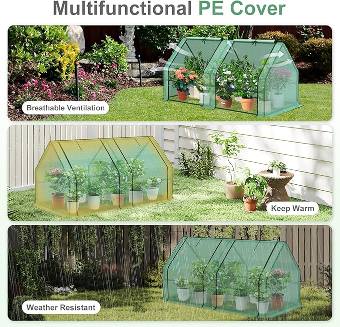 Aoodor 6 x 3 x 3 ft Mini Greenhouse with 2 Zipper Doors, Water-Resistant, UV-Protected for Flowers, Vegetables, and Herbs, Includes 2 Covers