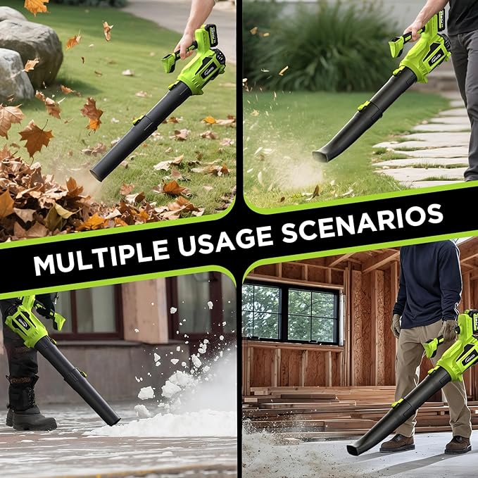 Leaf Blower Cordless, WOKEGI 21V 2 x 4.0Ah Batteries and Fast Charger, with 5-Speeds & Turbo Mode Electric Cordless Leaf Blower, Brushless,3 Tubes for Patio,Lawn,Yard,Garage,Blowing Leaves, Dust, Snow