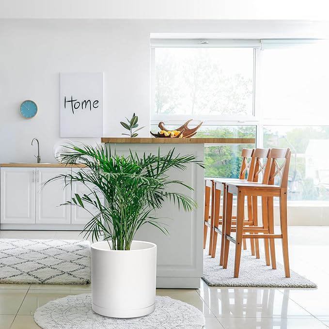 D'vine Dev 12 Inch 14 Inch 16 Inch, Set of 3 Plastic Planter Pots for Plants with Drainage Hole and Seamless Saucers, White Color, XXX-Large, 74-V-A-7