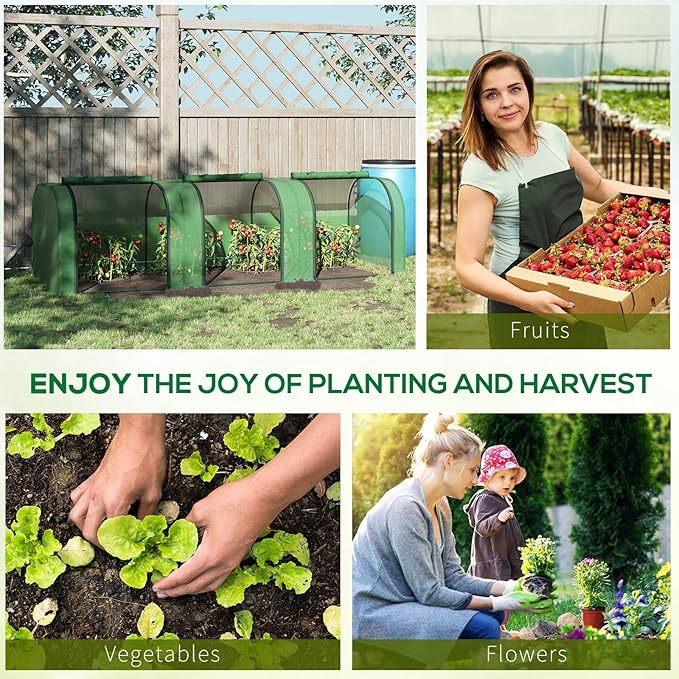 Outsunny 10' x 3' x 2.5' Mini Greenhouse, Portable Tunnel Green House with Roll-Up Zippered Doors, UV Waterproof Cover, Steel Frame, Green