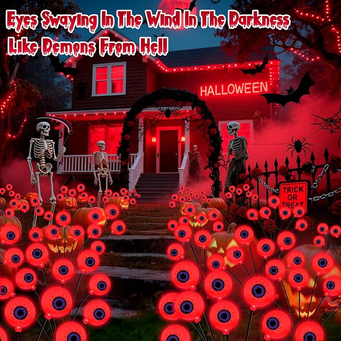 Halloween Decorations Outdoor, 6 Pack 36 LED Solar Red Scary Eyeball Swaying Lights, Red Solar Firefly Light Waterproof Outdoor Garden Lights for Halloween Yard Garden Party