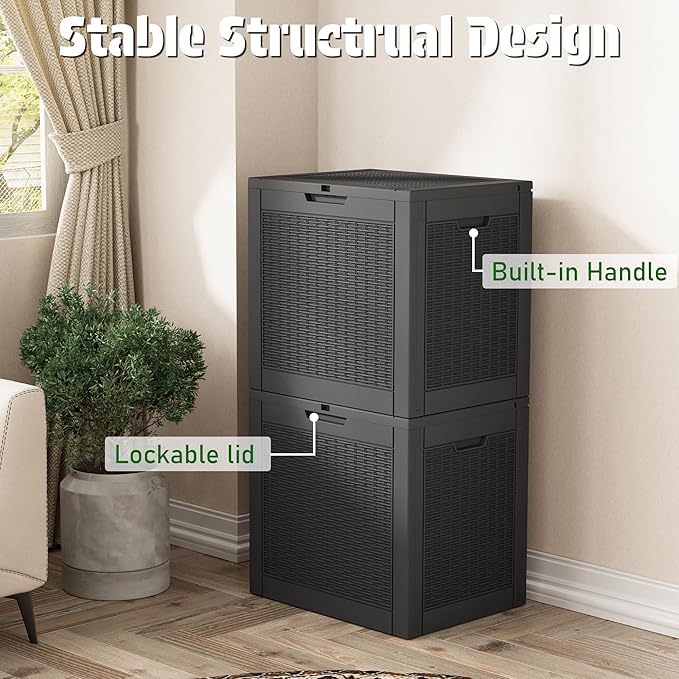 KAMABOKO 31 Gallon Outdoor Storage Box 2 Pack All-Weather Deck Box for Patio Furniture, Package Deliveries, Garden Tools, Pool Supplies & Cushions, Black