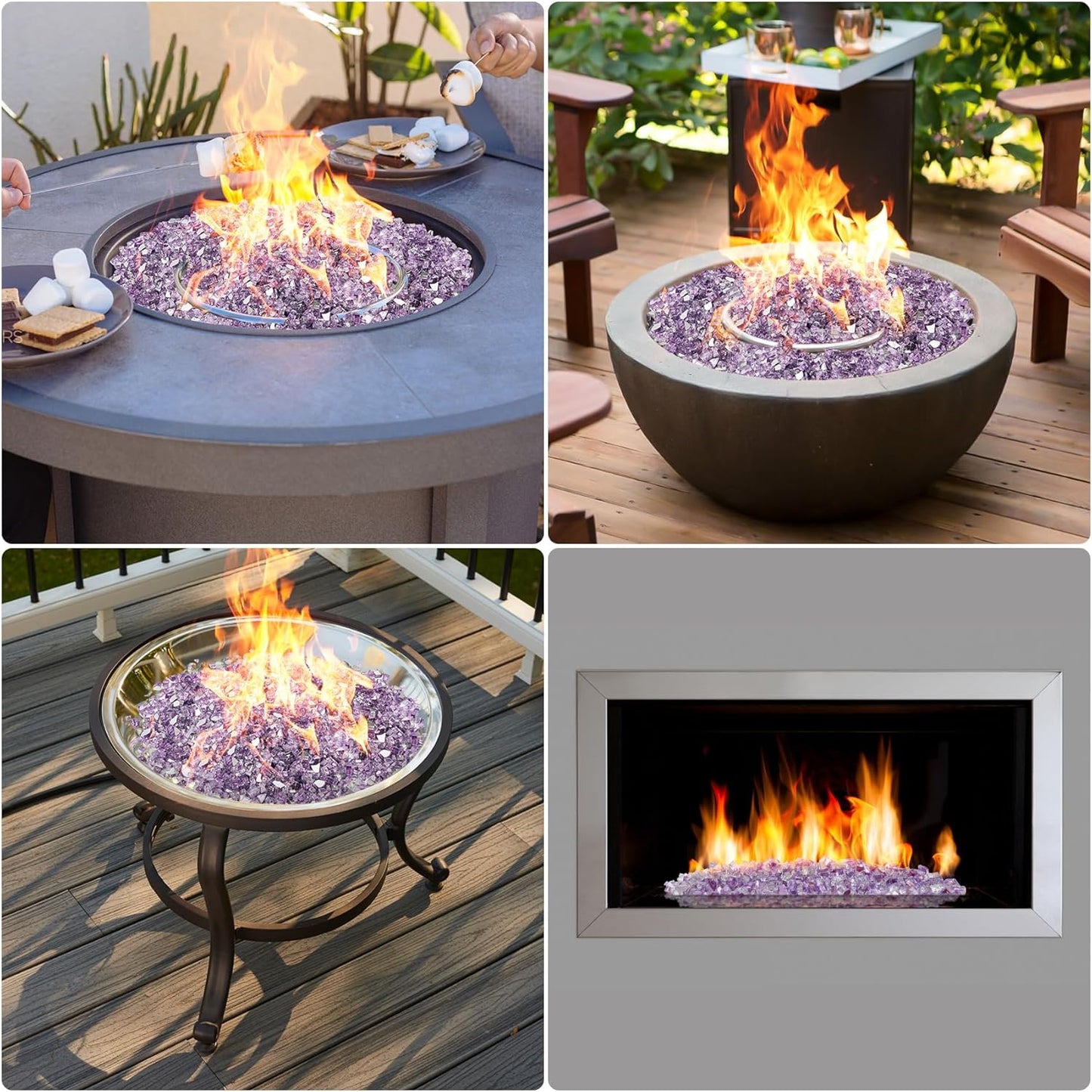 Mr. Fireglass 10 Pounds Fire Glass - 1/4 Inch High Luster Reflective Tempered Glass Rocks for Fireplace Fire Pit Table and Landscaping, Purple