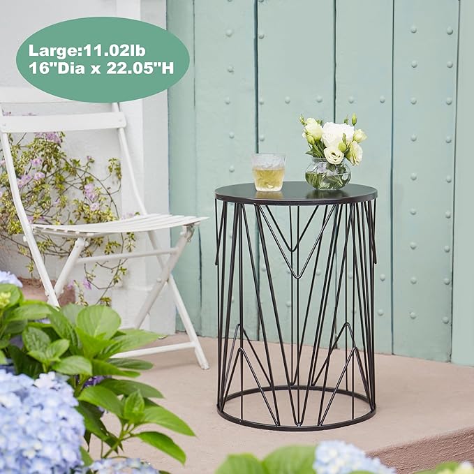 Y&M Set of 3 Stacking Coffee Table for Living Room, Nesting Side Table,Indoor End Tables for Bedroom, Outdoor Decorative Garden Stool with Heavy Duty Metal Frame Modern Industrial Decor - Black