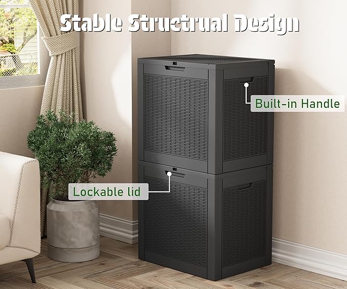 NUNU LAB 31 Gallon Outdoor Storage Box Waterproof,Indoor Outside Deck Boxes,Backyard Storage Bin For Package Delivery,Garden Tools,Patio Cushions,Pool Accessories,Storage Bench Lockable Lid,Tool Box