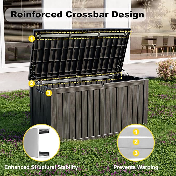 150 Gallon Large Deck Box,Resin Outdoor Storage Box with Lockable for Patio Furniture, Pool Accessories, Garden Tools Waterproof Outside Storage Box, Black