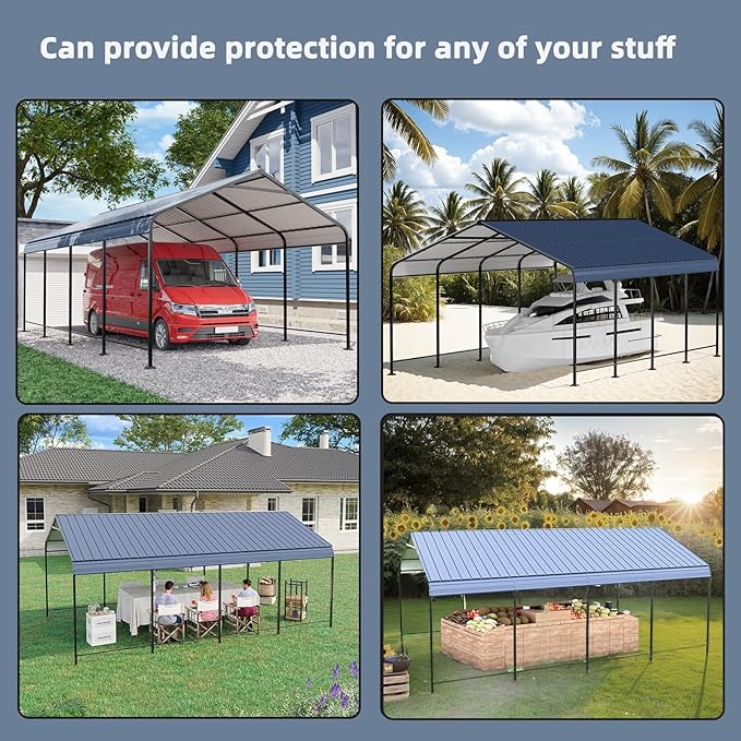 Mental Carport Canopy 12x20 Heavy Duty, Outdoor Car Ports Garage with Galvanized Steel Roof and Frame, Car Shelter Protect from Sun and Heavy Snow for Boat, Car and Tractors