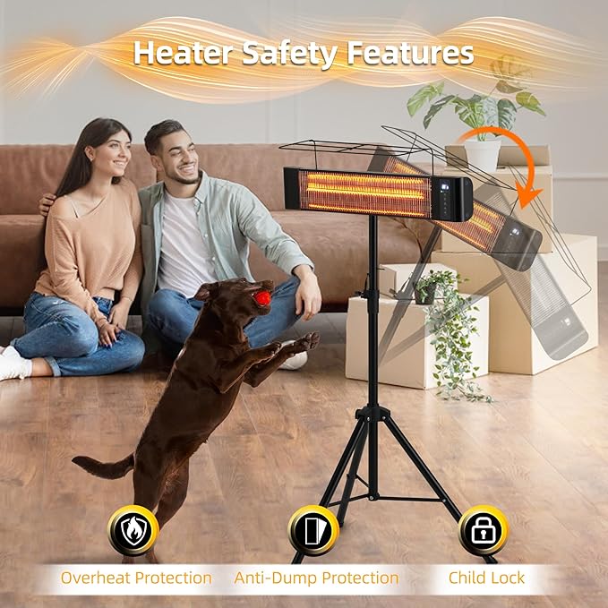 Outdoor Electric Heater For Patio Use RealSmart 1500W Portable Outdoor/Indoor Heaters 3 Heat Modes Wall Mounted Ceiling Tripod Heater Waterproof IP65 TUV Certification for Restaurant Garage Greenhouse