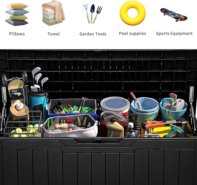 YITAHOME 80-Gallon Waterproof Resin Outdoor Storage Box, Lockable Storage Container for Outdoor Furniture, Cushion Storage, Pool Accessories, Garden Tools and Sporting Gear, Black