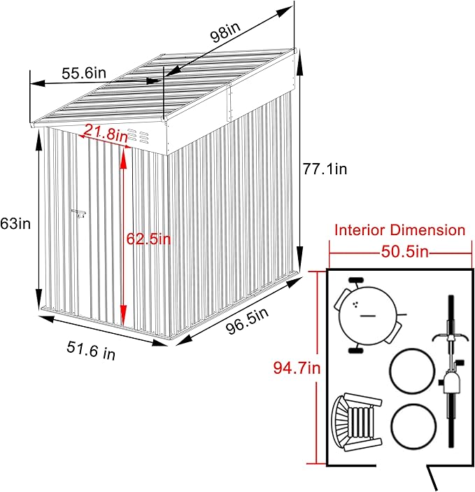 MUPATER Outdoor Storage Shed 4x8 FT, Garden Tool Storage Shed House, Metal Shed Kit for Backyard Lawn with Door and Lock, Grey