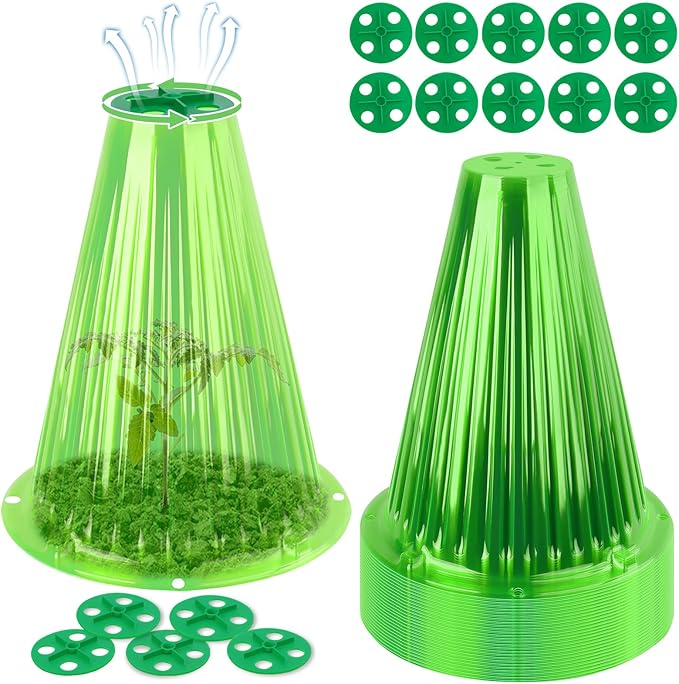 UQM 30 Pack Garden Cloches for Plants, Reusable Bell Plant Protector with Rotary Vent Cover, Garden Protection from Animals Snails Birds Chickens Insect, 9.18" H X 7.56" D (Green)