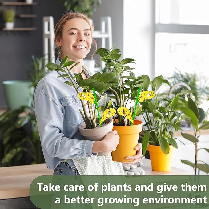 60PCS Yellow Sticky Traps for Gnats Fungus Gnat Traps for House Indoor Fruit Fly Traps for Indoor/Outdoor Catcher for Whiteflies Mosquitoes Thrips Aphids... Stake Holders Included Dual-Sided