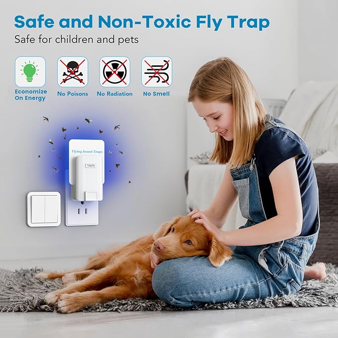 Fly Trap Indoor, 2 Devices with 6 Refills, Fruit Fly Traps for Indoors, Gnat Killer Indoor, Plug-in Insect Trap for Gnats, Flies, Moths, and Other Flying Bugs (2 Device+6 Refill)