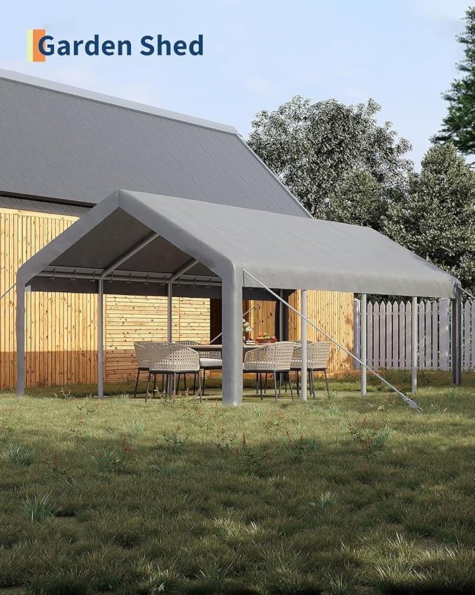 13 x 25FT Heavy Duty Carport with Roll-Up Windows, Portable Garage with Removable Sidewalls & Doors, Portable Car Tent Garage with Roll-Up Windows and All-Season Tarp, for Car, Truck,