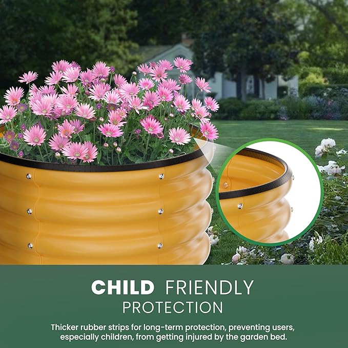 Round Galvanized Raised Garden Bed Kit, 2 Pcs 2 x 2 x 1ft Autumn Gold Galvanized Garden Boxes, Outdoor for Vegetables