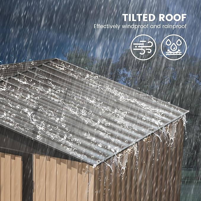 6 X 4 FT Shed Outdoor Storage Shed Metal Garden Shed with Sloping Roof and Vents, Waterproof and Anti-UV, Slooping Roof Tool Shed for Backyard, Patio, Garden Yard, Poolside