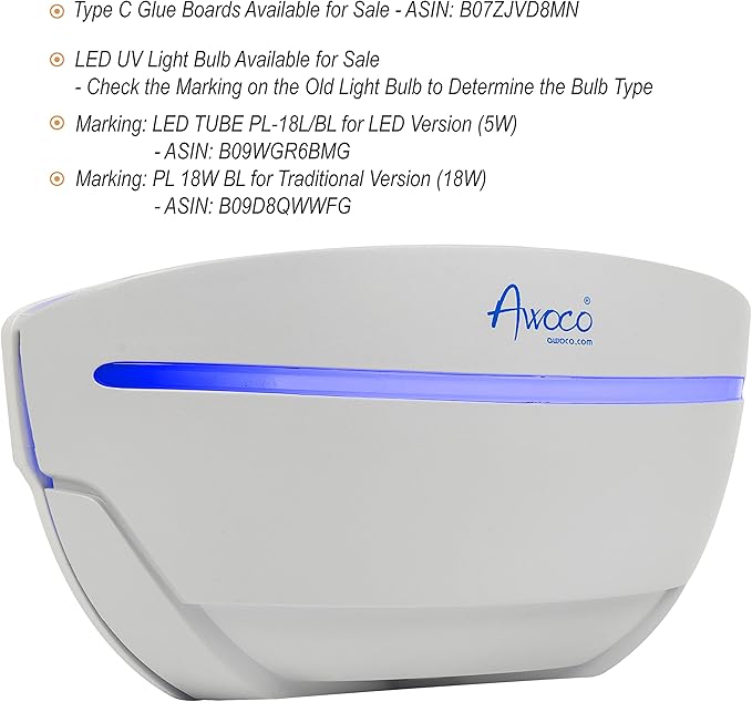 Awoco LED 5W Wall Mount Sconce Sticky Fly Trap Lamp for Capturing Flying Insects, Flies, Mosquitoes, and Moths (Fly Trap + 6 Glue Boards)