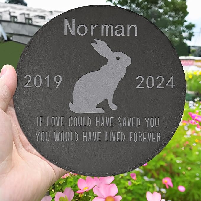 Rabbit Memorial Stone Rabbit Garden Statue - Rabbit Memorial Gifts - Rabbit Tombstone - Rabbit Loss Gift - Loss of Pet Rabbit - Round