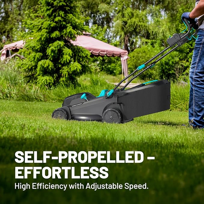 2x20V 17.9 inch Self-Propelled Lawn Mower Cordless, Brushless Push Lawn Mower with 6-Position Cutting Height Adjustment, 2x4.0Ah Battery & Dual Charger Included