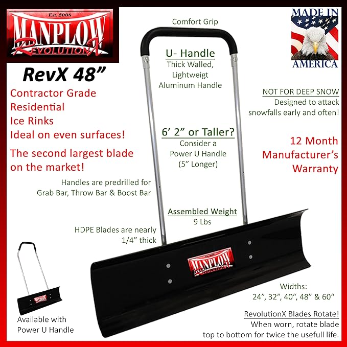 MANPLOW RevolutionX Snow Pusher with U Handle (48 Inch)