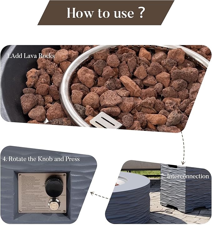 Cosiest Propane Fire Pit for Outside, 35 in Round Gas Fire Pits for Outdoor Patio, CSA Certified, 50000 BTU Concrete Rectangle Base with Rain Cover, Free Lava Rocks