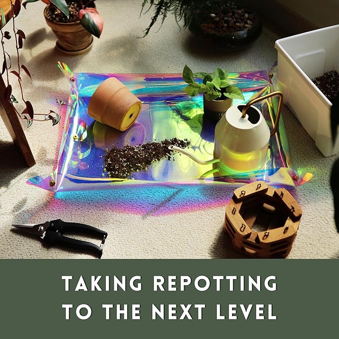 Plant Repotting Mat for Indoor Outdoor Gardening, Holographic Roll Out Potting Mat Tarp - Gifts for Plant Lovers Women (Blue)