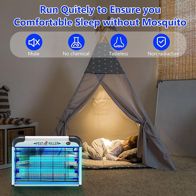 Indoor Bug Zapper Plug-in, Electric Mosquito Zapper Fly Killer, Powerful 20W Flying Insect Mosquito Repellent Lamp, Bug Light Trap Catcher for Gnat Fruit Fly Moth Pest Control w/ 2 Replacement Bulbs