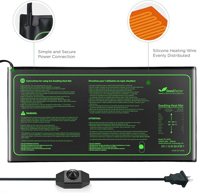 MET Certified Seedling Heat Mat, Seedfactor Adjustable Temperature Waterproof Durable Germination Station Heat Mat, Warm Hydroponic Heating Pad for Indoor Home Gardening Seed Starter