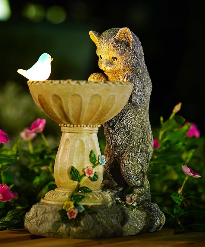Nacome Cat Birdbath Garden Decor: Outdoor Statues Ornaments for Outside Decorations Yard Art Lawn Porch Patio Balcony - Birthday Gifts Choice for Mom Grandma Women Lover