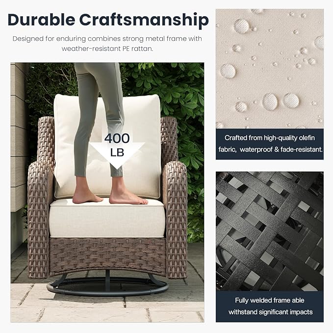 7 Pieces Outdoor Patio Furniture Sets with Single Chairs with 6-inch Thick Cushion and Fire Pit Table for Deck Lawn